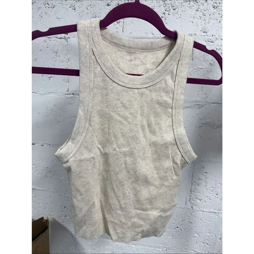 AERIE - Ribbed Cream Tank Top - Women's Sleeveless Tee LIKE NEW - Size Large